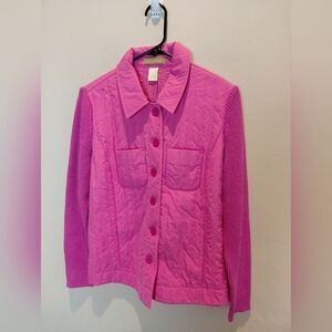 Sigrid Olsen Quilted Jacket Barbie Pink Sweater Knit Arms EUC Medium